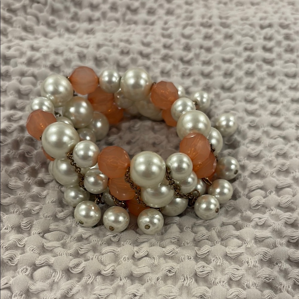 Cream and Orange Beaded Bracelet with Classic Design